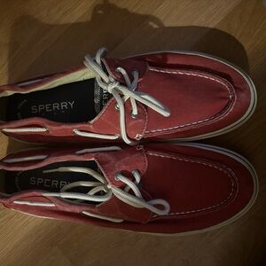 Sperry Crimson Boat Shoes with White Laces